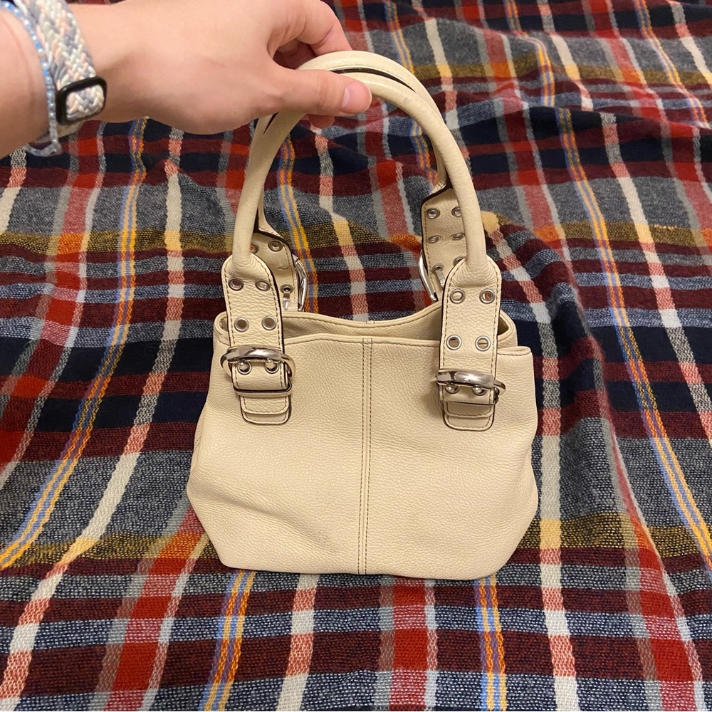 Tignanello Cream Mini Bag with Textured Leather and Short Handles